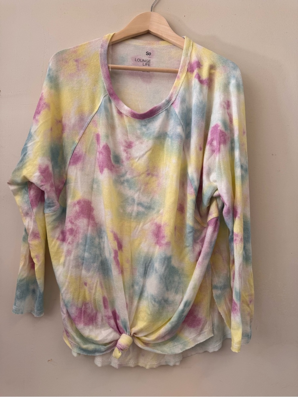 SO Pastel Tie-Dye Long Sleeve Top - Yellow, Pink, Blue